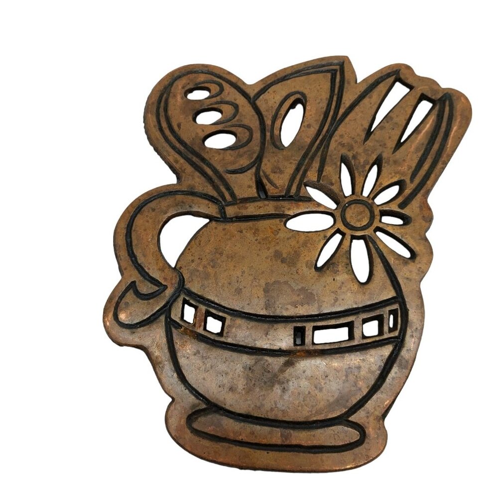 Vintage Cast Iron Copper Clad Trivet Wall Hanging Utensil Pitcher